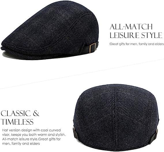 Hatt for menn, flat beret, justerbar flathatt, høst vinter