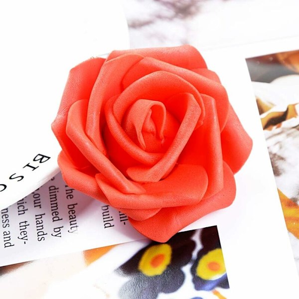 50 stk kunstige hvite roser 7 cm hvit blomsterhode dekorasjon bryllupsfest seremoni hårtilbehør (rød) KLB