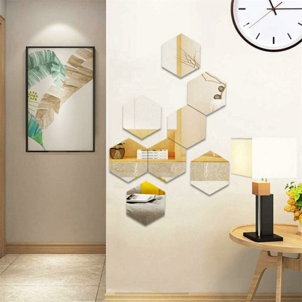 12 stk. veggklistremerke med speil, akryl, sekskantet veggklistremerke for hjem, soverom, stue, dekor, osv. - 180×156×90 mm KLB