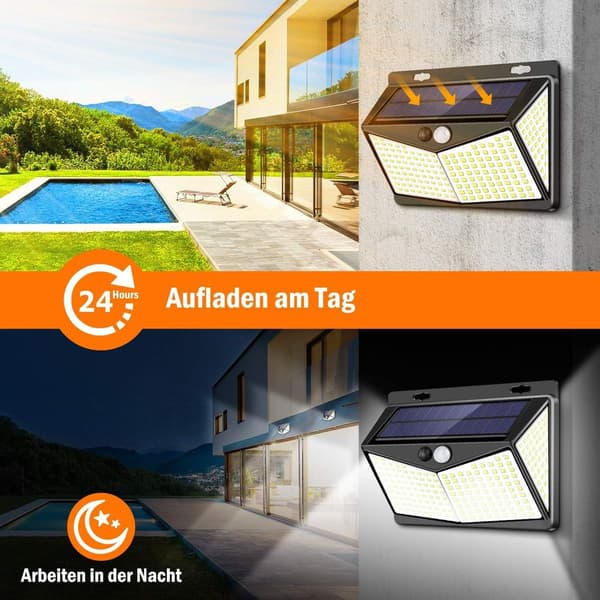 Solcellslampor med rörelsesensor - trådlös säkerhetslampa - set om 2 KLB
