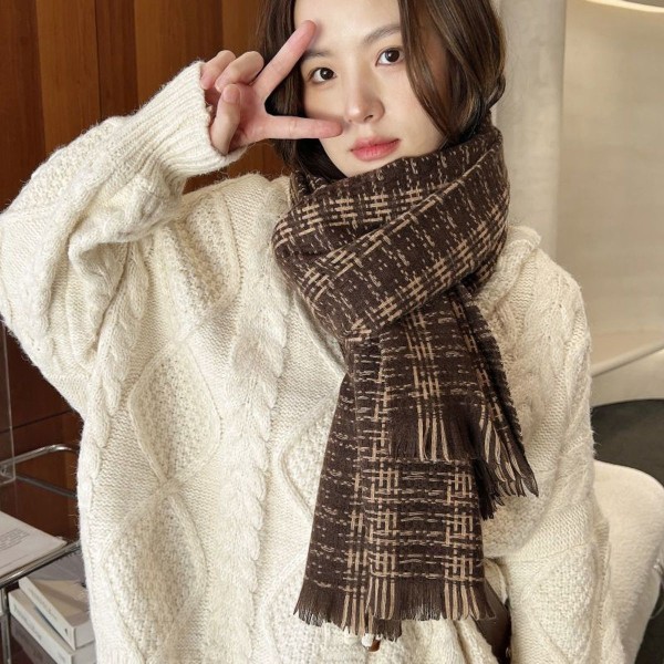 Skjerf for kvinner, rutete pleddskjerf, trendy rutete skjerf, oversized omslag, kaffe KLB