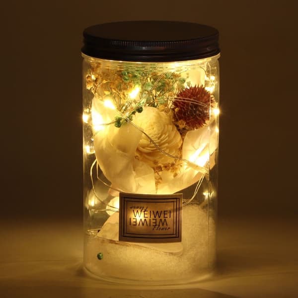 LED natlampe med bevaret buket af tørrede blomster KLB