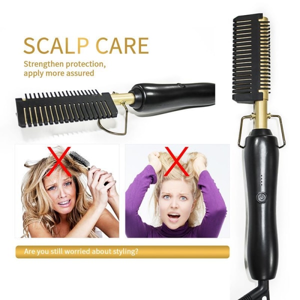 winnerruby Electric Hair Hot Comb suoristuskampa | Kulta/Musta