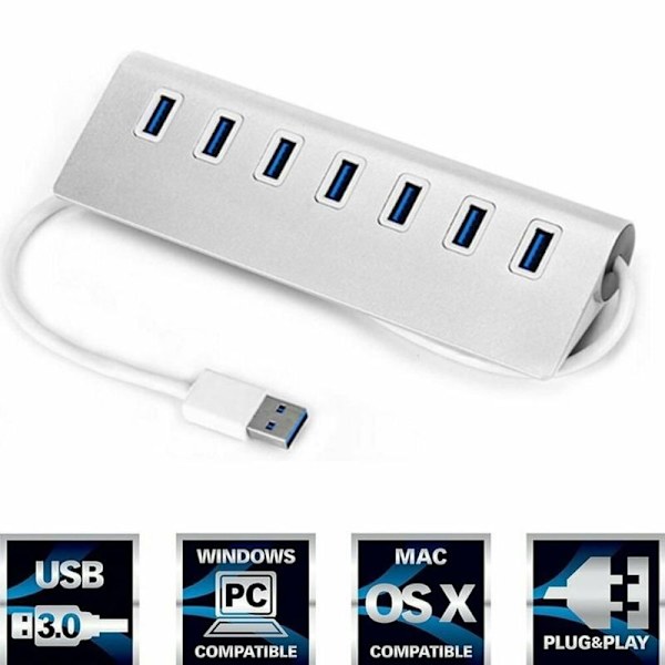 USB-hubb 3.0 aktiv med strömförsörjning - 7-portars fördelare - kompatibel med PC-bärbar dator