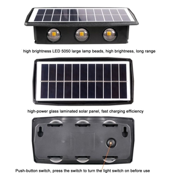 4LED solcelle lys kontrol sensor op og ned, dobbeltsidet væglampe til d