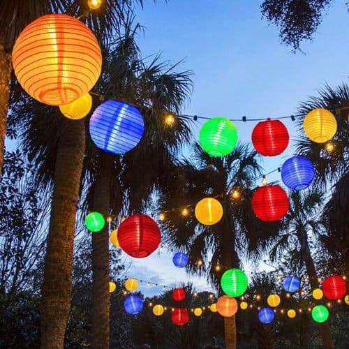 Solcelled fe-lys, lanterne til udendørs, 6,5 meter, 30 LED-lanterner, 8 tilstande