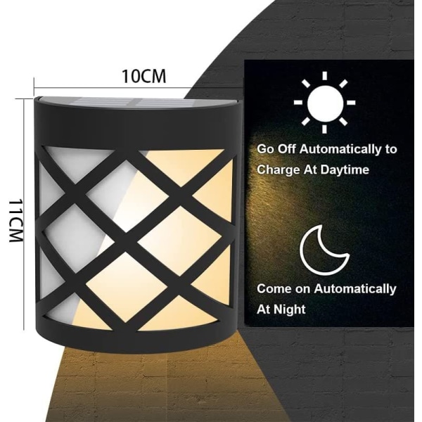 Set med 4 solcellslampor för utomhusvägg, solcellsbelysning för utomhusvägg, trådlös vattentät staketbelysning för veranda, garage, varmt vitt ljus