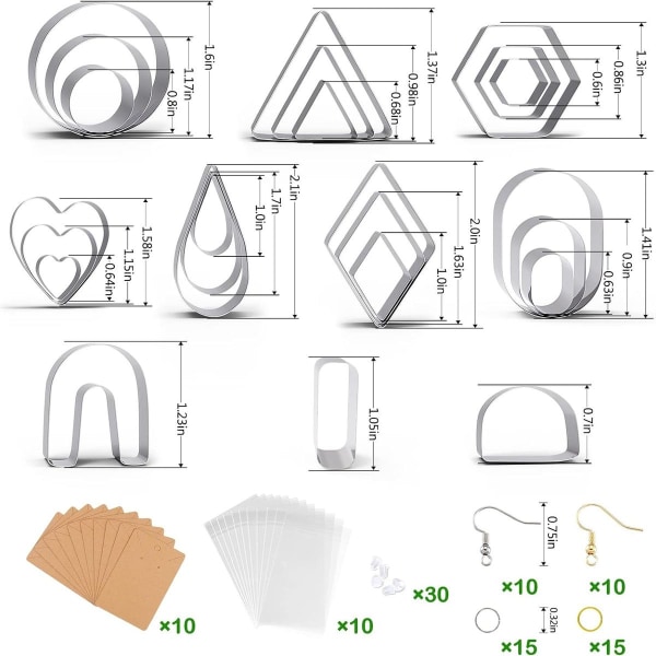 24 stykker polymer lerskærere, 10 former lerskærere med øreringe kort KLB