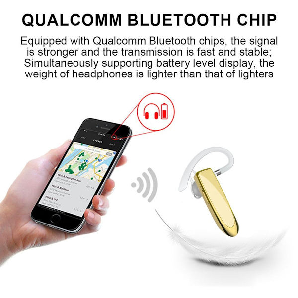 Bluetooth-ørepropper V5.0 Trådløst håndfri headset 24 timer Gull