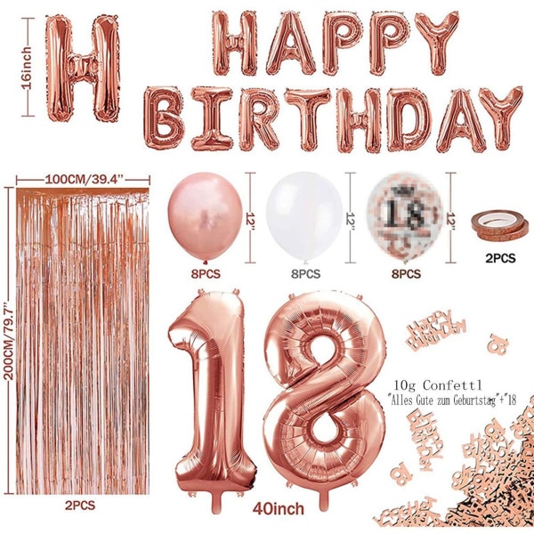 18-års flicka dekoration födelsedag roséguld ballonger KLB