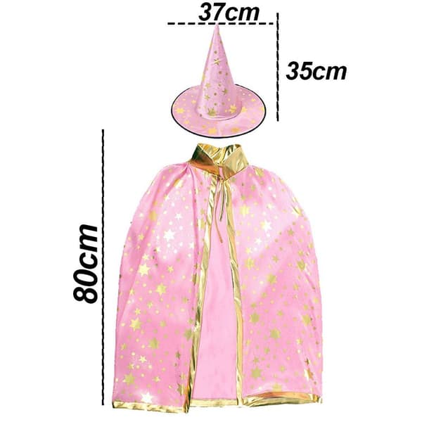 Troldmands kappe med hat, Halloween kostumer til børn, hekse kappe til pink