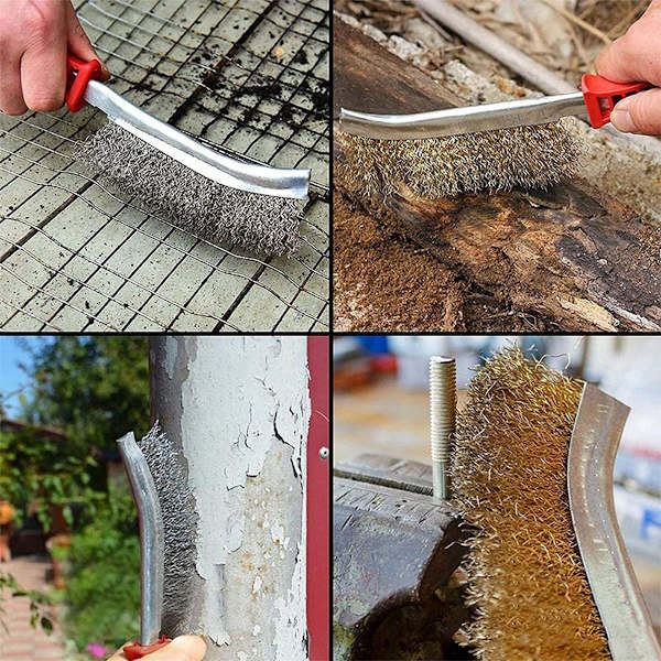 Pakke med 2 stålbørster, messing, metall, 1 rustfritt stålbørste, 1 messingbørste, sølv