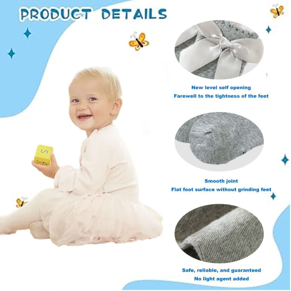 Par ljusgrå babystrumpor med rosett höst/vinter 15-17 cm KLB