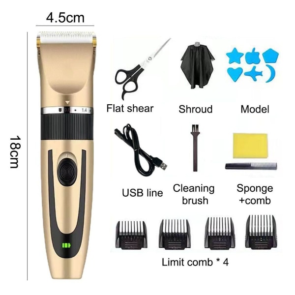 Hårklipper Stil1 til mænd - Trådløst frisørhårklippesæt, USB KLB