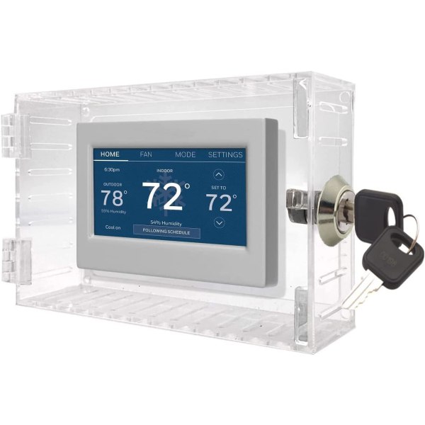 Universal termostatlåsboks med nøkkel, stor gjennomsiktig termostatbeskytter på veggen, termostatbeskyttelse, kompatibel med små termostater