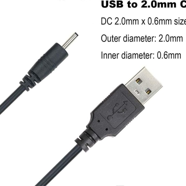 USB til DC 2,0 mm-kabel, øreplugg USB DC-ladeadapter, USB 2.0 to-pakke
