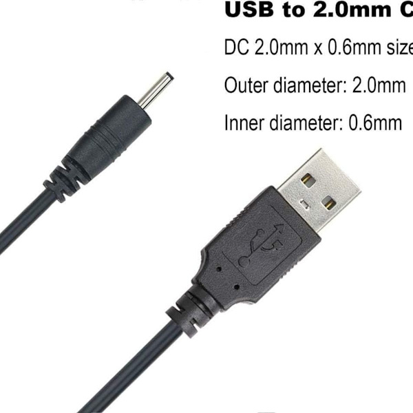 USB til DC 2.0mm kabel, Earbud USB DC ladeadapter, USB 2.0 to-pakning