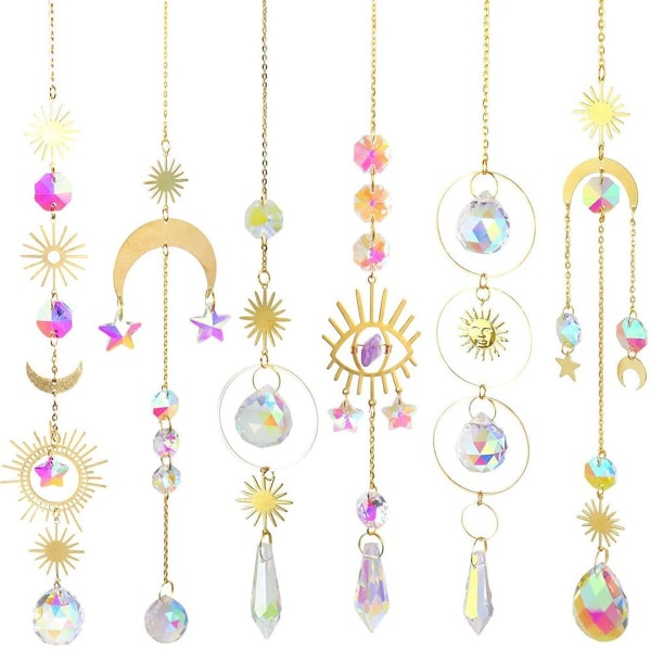 6 stycken färgglada solfångare i kristall hängande fönsterhängen
