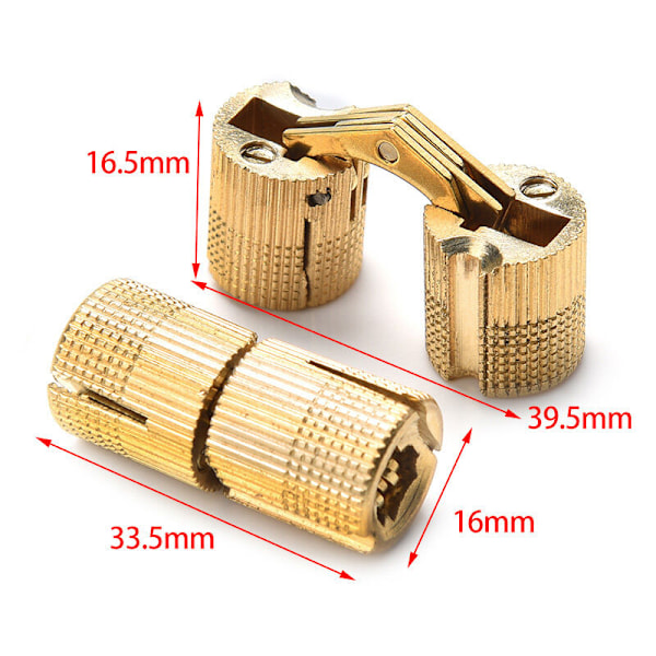8 kpl messinkiset sylinterisaranat, piilotetut näkymättömät tynnyrisaranat DIY-puuovelle, kaapille, asuntovaunulle, 16 mm KLB