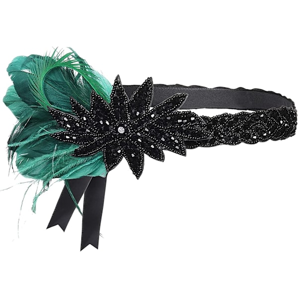 Coucoland 1920-tals fjäderhårband för kvinnor 20-tals stil Charleston hårband Maskeradtillbehör One Size Mörkgrön