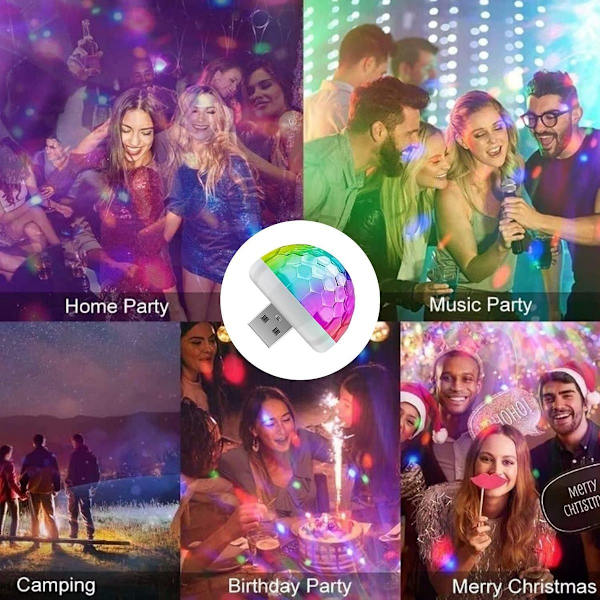Mini discokule lys USB, discokule LED festlampe stemmestyrt disco