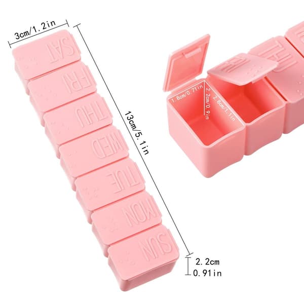 7-dagers pilleboks med blindeskrift, rosa