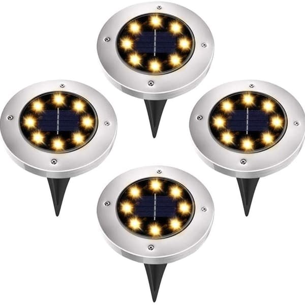 Sæt med 12 solcelle-gulvlamper, sollamper til udendørs brug, solcelle-havelamper, KLB