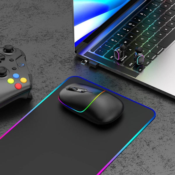 LED trådløs mus, genopladelig lydløs RGB-belysning computer