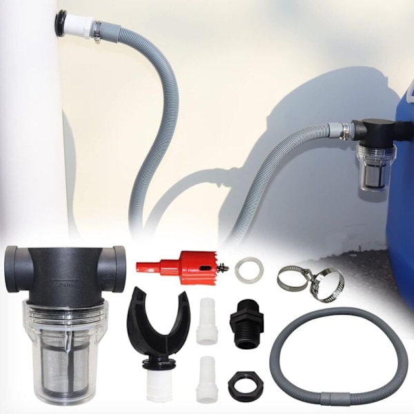 Regnvattensamlare för cirkulära kanaler med flexibel slang, Regnvattensamlare set, PVC-anslutning, Vattenuppsamlare för stuprör (Kit B-110mm) KLB