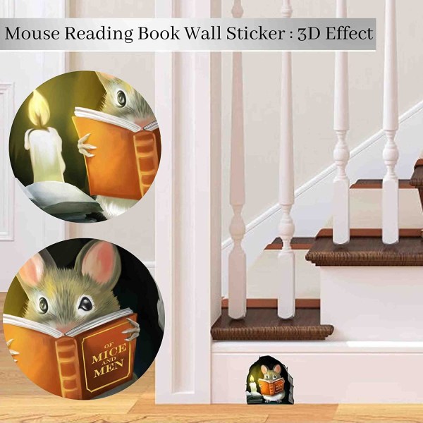 (Lesebok for mus) Lesebok for mus, klistremerke for veggdekor, barnerom, klasserom, hjem, soverom, bibliotek, bokelsker, mus og menn,