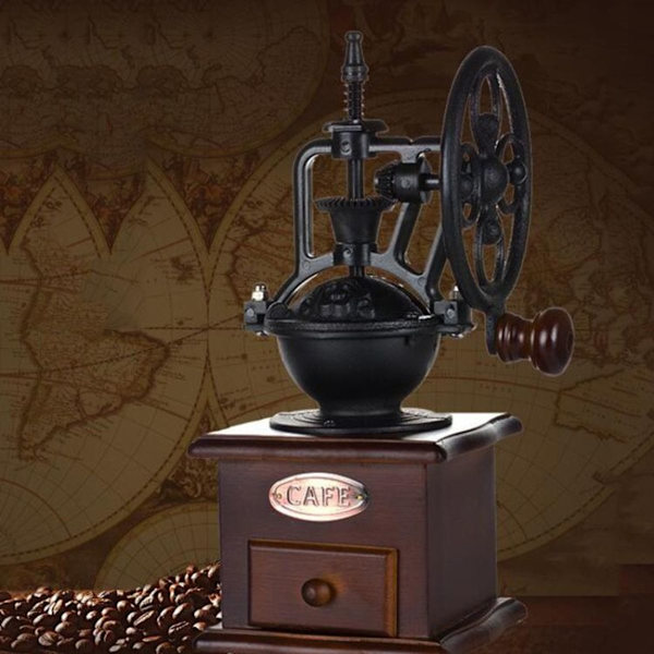 Manuell kaffekvarn, antik gjutjärnshandvev kaffebryggare