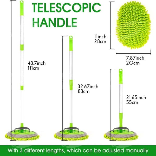 2 i 1 bilvask børste teleskopisk mikrofiber bilvask moppe 180° rotation