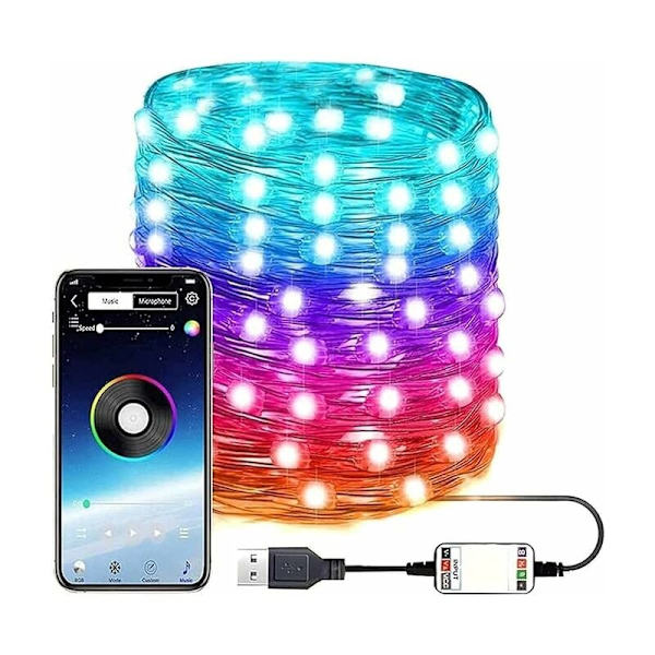 Koppartråds ljusslinga, 2M 20LED USB Bluetooth ljusslinga intelligent ljusslinga, lämplig för familjesemesterdekoration KLB