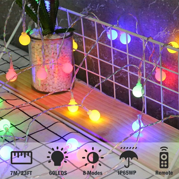 Vanntett Globe Lyskjede, 10m 80 LED 8 Moduser Julelys for Utendørs/Innendørs Soverom Festdekorasjoner (Flerfarget) KLB