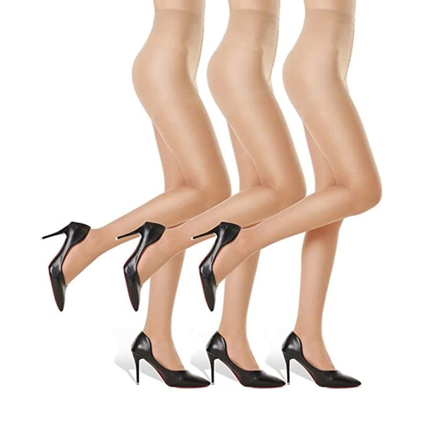 Sexede strømpebukser til kvinder i en pakke med 3, elastiske, lys hudfarve KLB