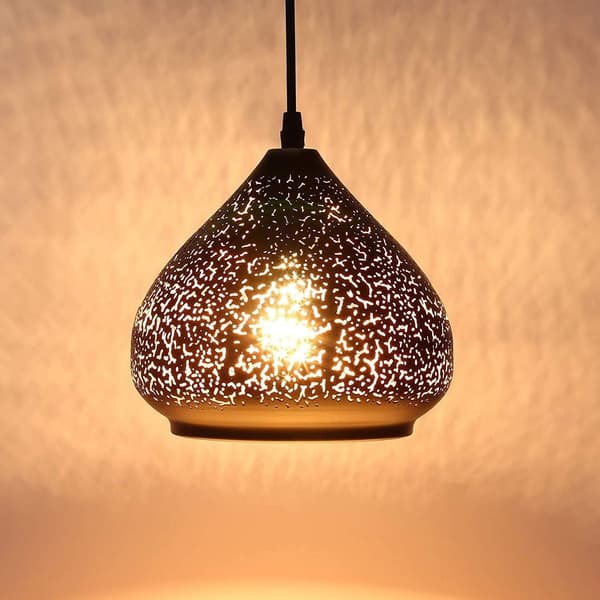 Vedhængslampe med perforeret design i sort og guld metal KLB