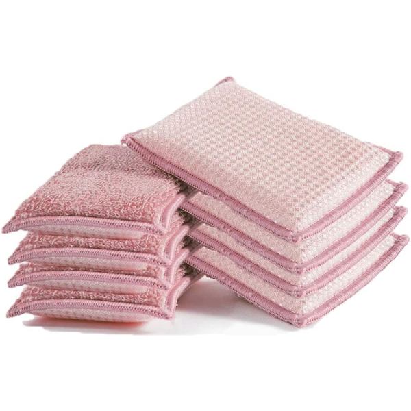 6 st Antibakteriella Repskurssvampar Mikrofiberdynor Icke-Luktborste Idealisk för Non-Stick Stekpannor Stekpannor Grytor med Sugkrok-Rosa