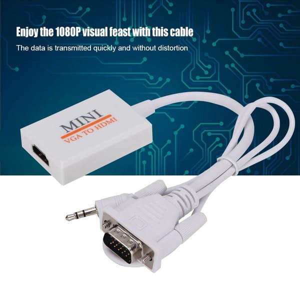 VGA til HDMI-adapter med lydkonverter, USB-ladekabel KLB