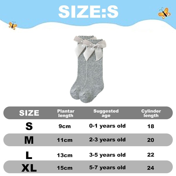 6 par ljusgrå babystrumpor med rosett höst/vinter 9-11 cm KLB