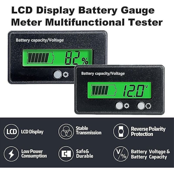 12v24v36v48v60v72v Batteriindikator Batterivoltmåler LCD-voltmeter Elektrisitetsmåler Elektrisk Batteribil, 1 stk, Hvit KLB