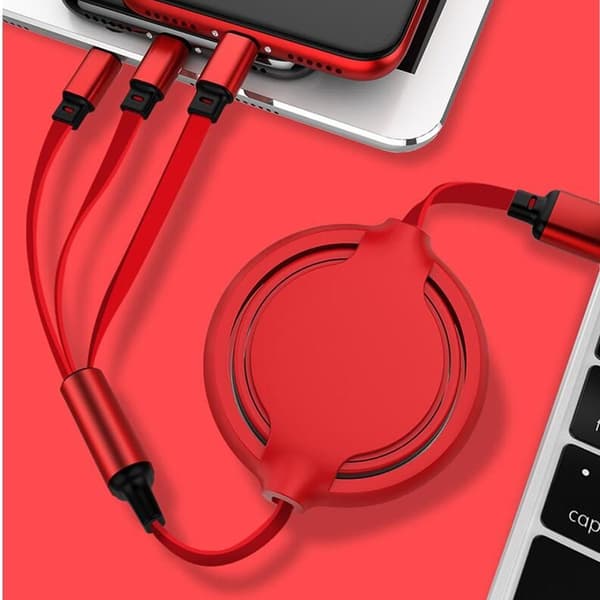 3-in-1 On The Soft Glue Go -retractable charging cable, punainen