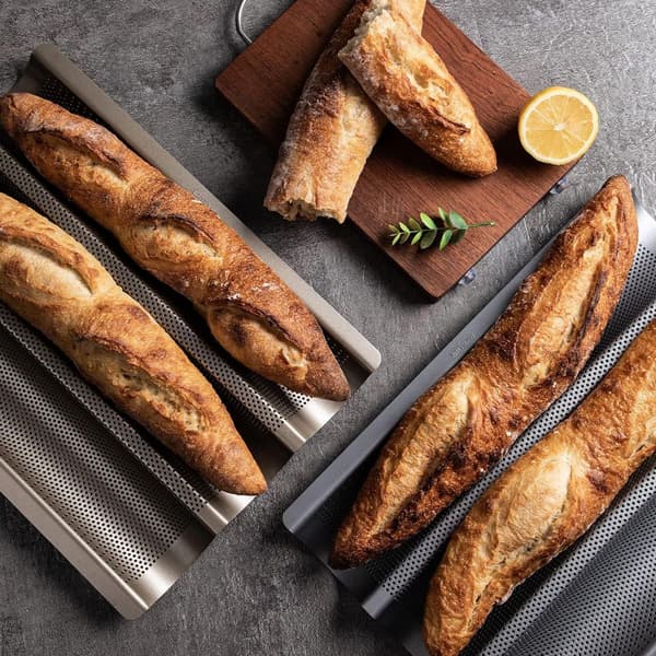 Non-stick baguette bageform, baguettebakke, 3-baguettebakke med perforering