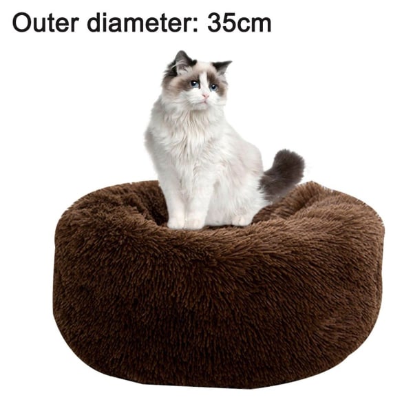 Rund 35cm mørkegrå katteseng hund seng donut blød brun KLB