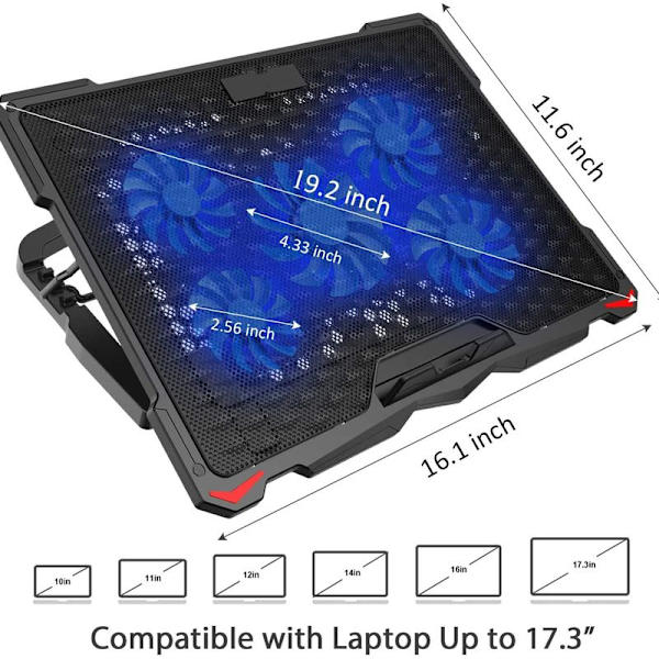 C5 Gaming Laptop Cooler Kjøleplate, Bærbar PC Vifte Kjølestativ, 5 Vifter