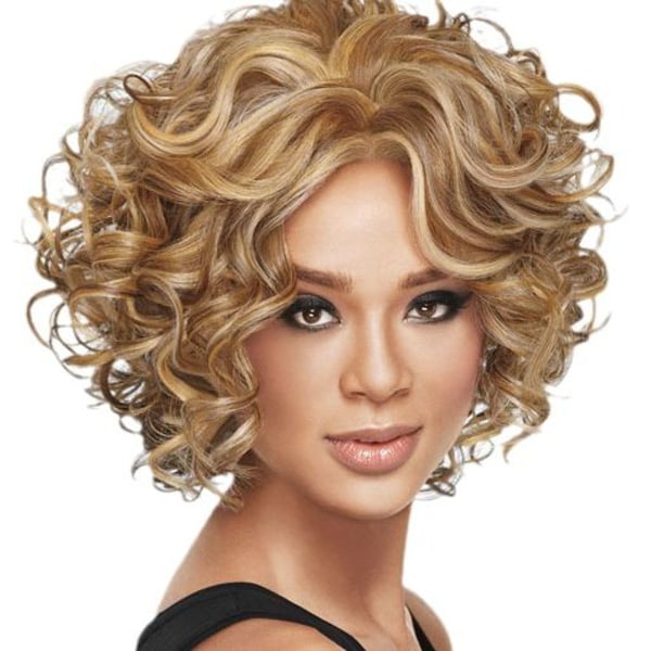 Real hair curly wig: short deep waves, parted on the side