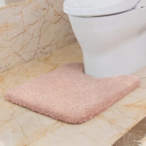 Skridsikker toilet kontur måtte fortykket toilet måtte absorberende toilet måtte ultra blød mikrofiber badeværelse tæppe, hurtig tørring, maskinvaskbar-50x60cm (Pink)