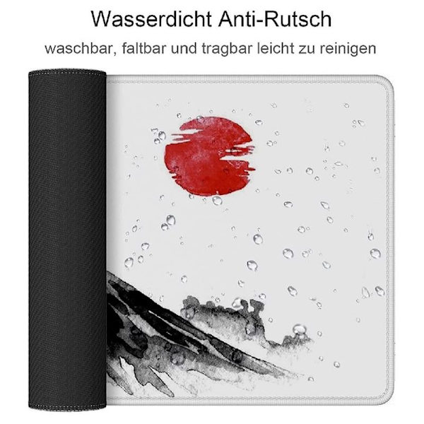 Gaming Mousepad 800 x 300 mm Japansk Blækmaleri Bjerg Sakura Sol Mount Fuji