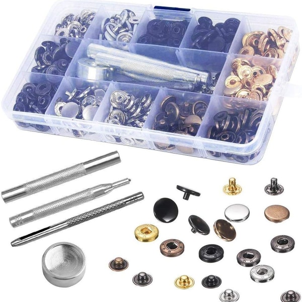 120 Set Lær Trykknappsett 6 Farge Metall Trykknapper med 4PCS