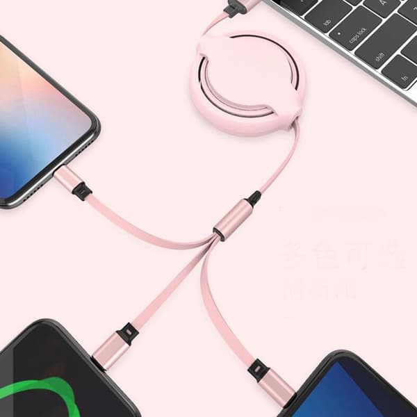 3-i-1 On The Soft Glue Go Retractable Charging Cable, Pink