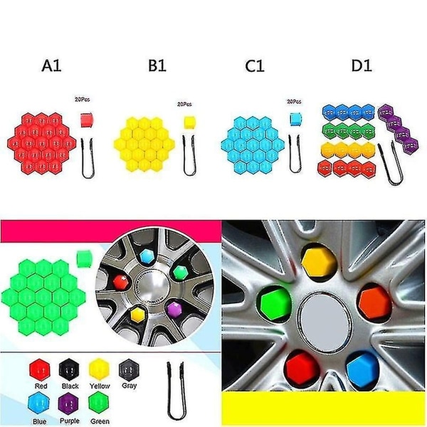 20 stk 17mm/19/21mm Bilmutterdeksler ABS Auto Trim Dekk Hjul KLB